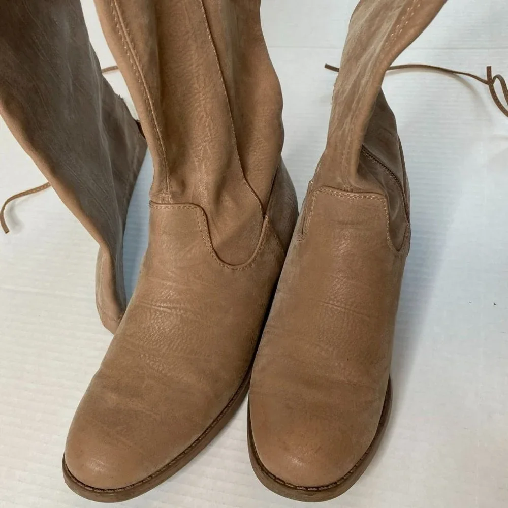 Shoe Dazzle Jessi WC Womens Over the Knee Tan Flat Heel Boot Size 7 Academia Y2K